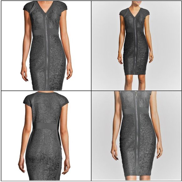 *JAX* Textured Zip-Front Cap-Sleeve Black Dress - Size 2 - Picture 11 of 15